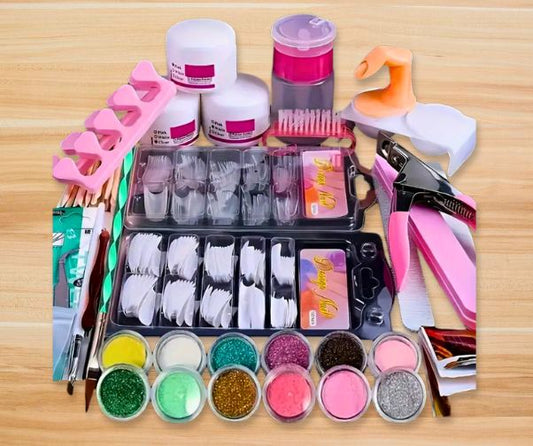 Professional Gel Nail Kit with LED Lamp, Drill, Acrylic Powder & Liquid, False Tips, Hypoallergenic Manicure Tools, No Electricity Needed, Salon-Quality Accessories Set