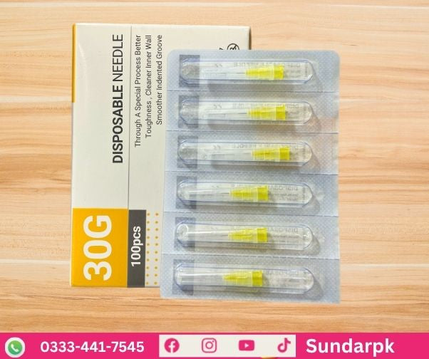 Pack of disposable needles with packaging